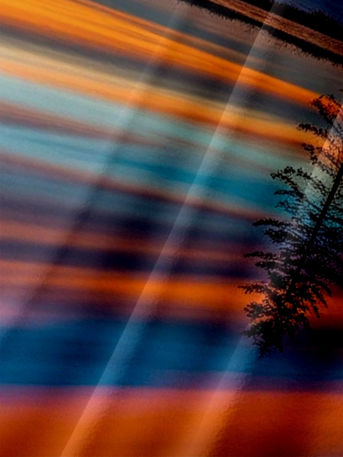 Moisture Wicking Gradient Abstract Fiery Clouds Lakeside Scenery Chest Pocket Holiday Shirt