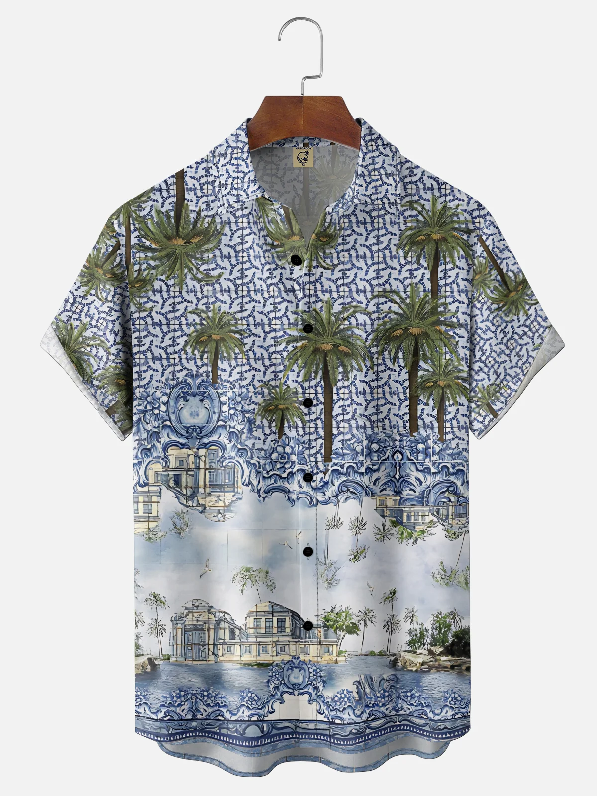 Moisture Wicking Coconut Tree Abstract Geometry Chest Pocket Holiday Shirt