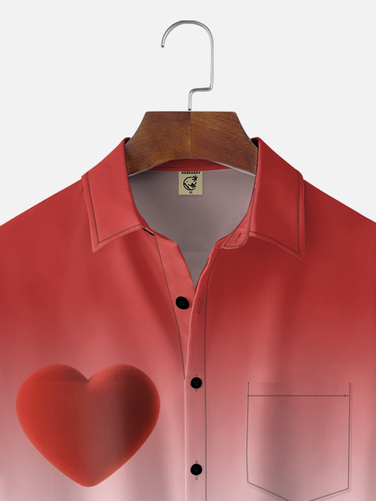Moisture Wicking Valentine's Day Gradient Heart Chest Pocket Holiday Shirt