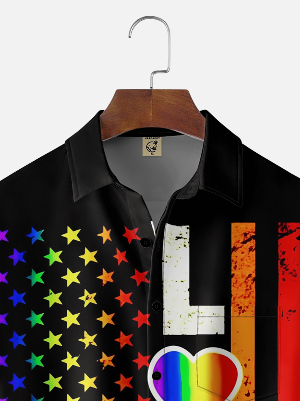 Moisture Wicking Valentine's Day Rainbow American Flag Chest Pocket Holiday Shirt