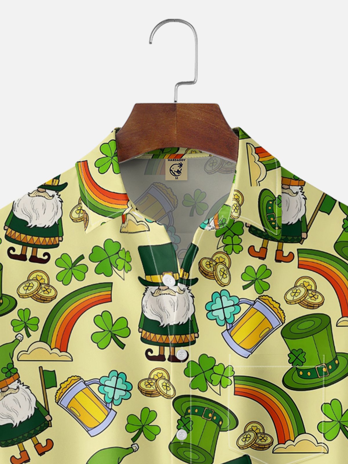 Moisture Wicking St. Patrick's Day Dwarf Four-Leaf Clover Beer Coins Chest Pocket Holiday Shirt