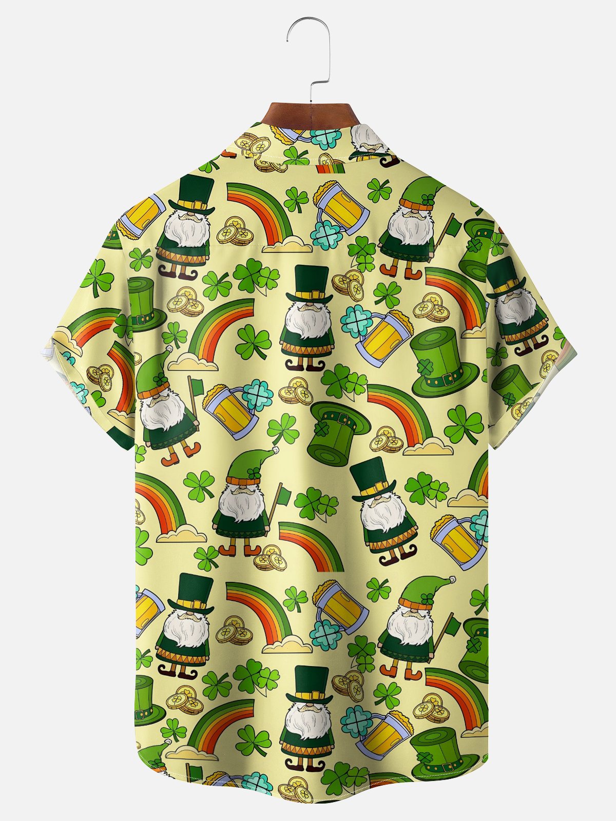Moisture Wicking St. Patrick's Day Dwarf Four-Leaf Clover Beer Coins Chest Pocket Holiday Shirt