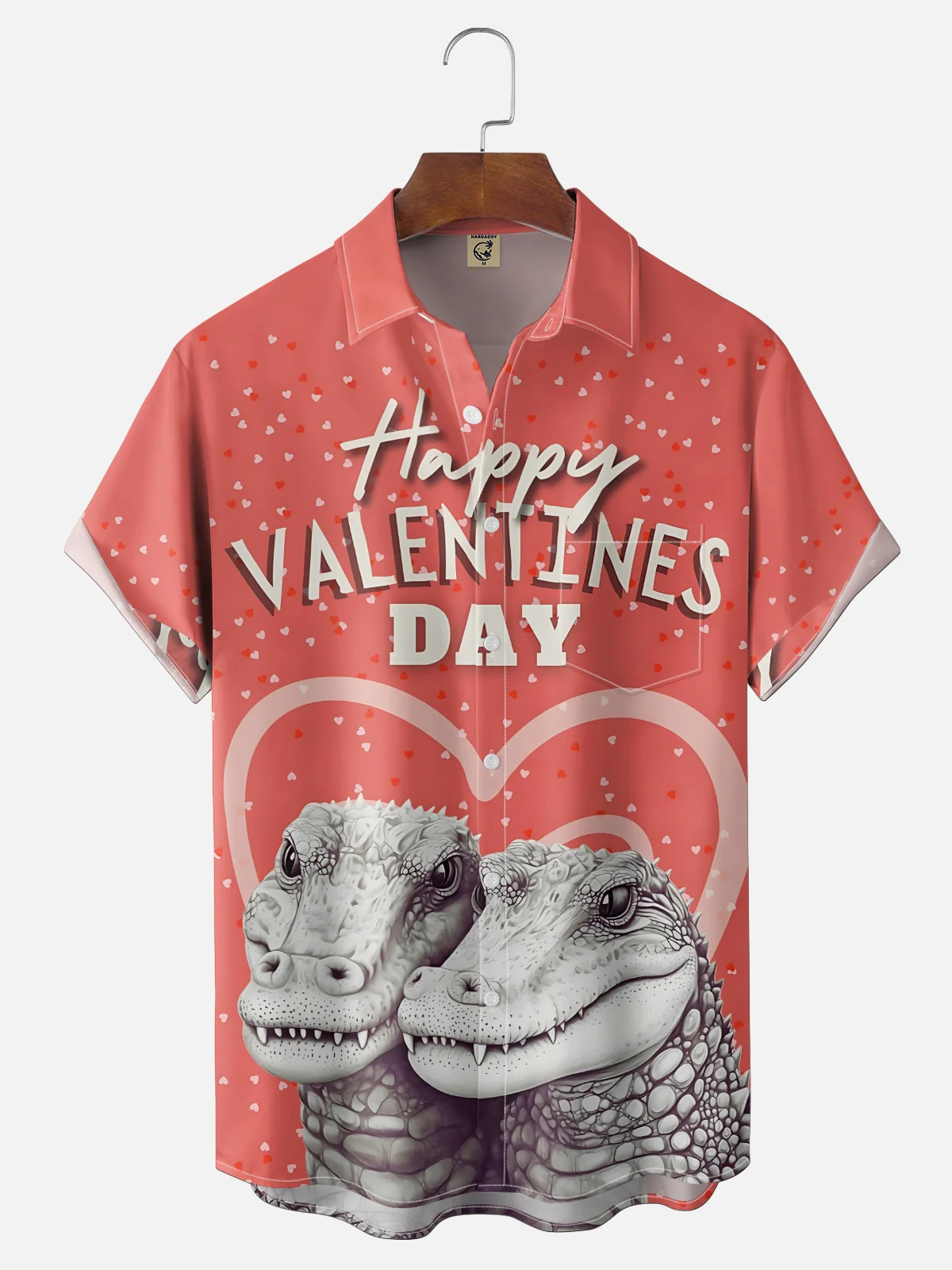Moisture-wicking Valentine's Day Crocodile Heart Chest Pocket Casual Shirt