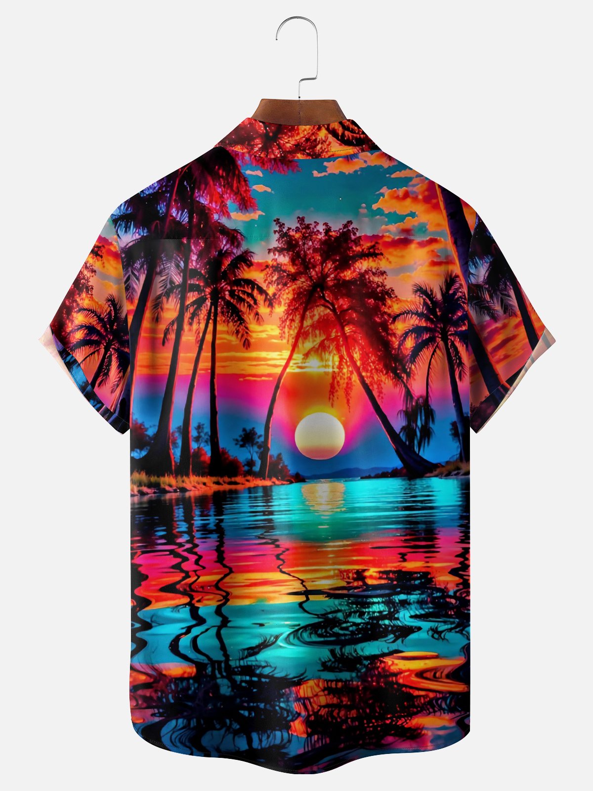 Moisture Wicking Gradient Abstract Sunset Beach Scene Chest Pocket Holiday Shirt