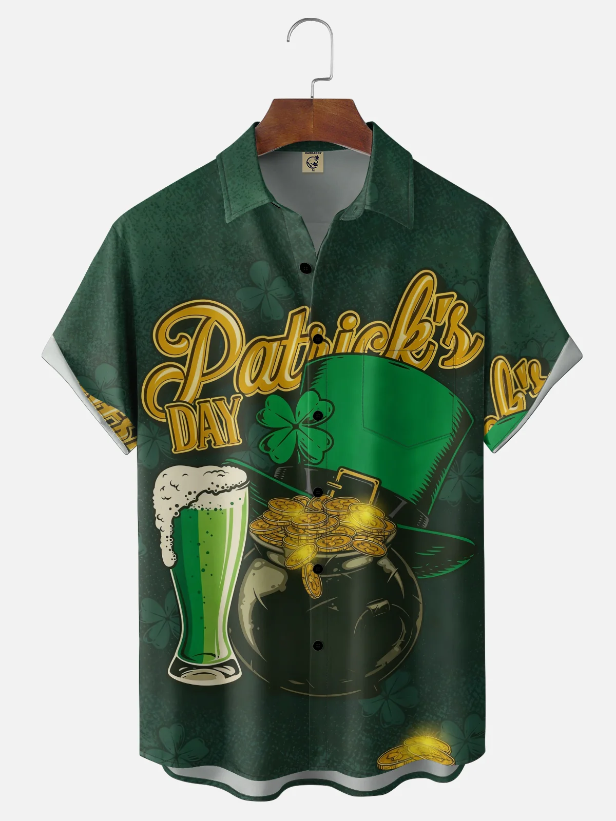Moisture-wicking St. Patrick's Day Four Leaf Clover Beer Chest Pocket Casual Shirt