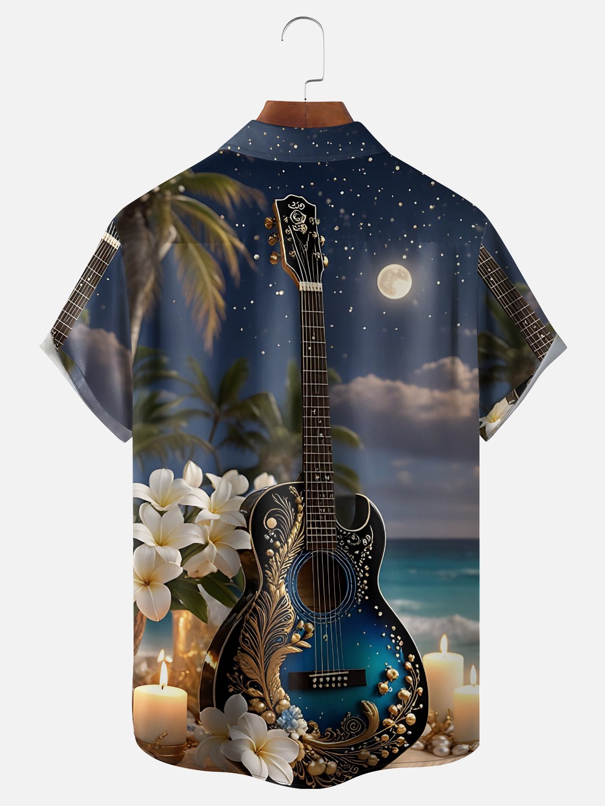Moisture Wicking Gradient Guitar Floral Chest Pocket Holiday Shirt