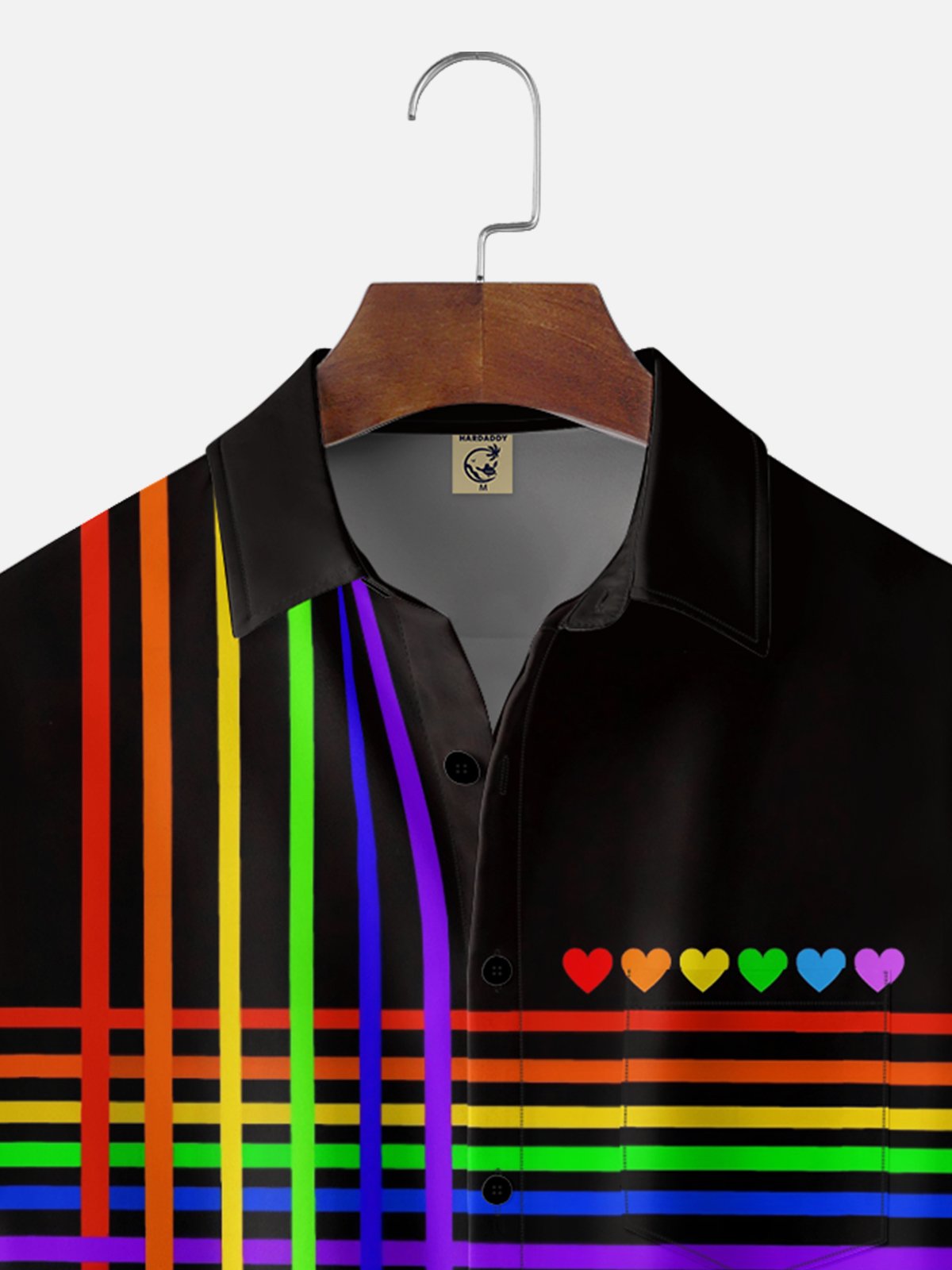 Moisture Wicking Valentine's Day Heart Rainbow Geometric Chest Pocket Holiday Shirt