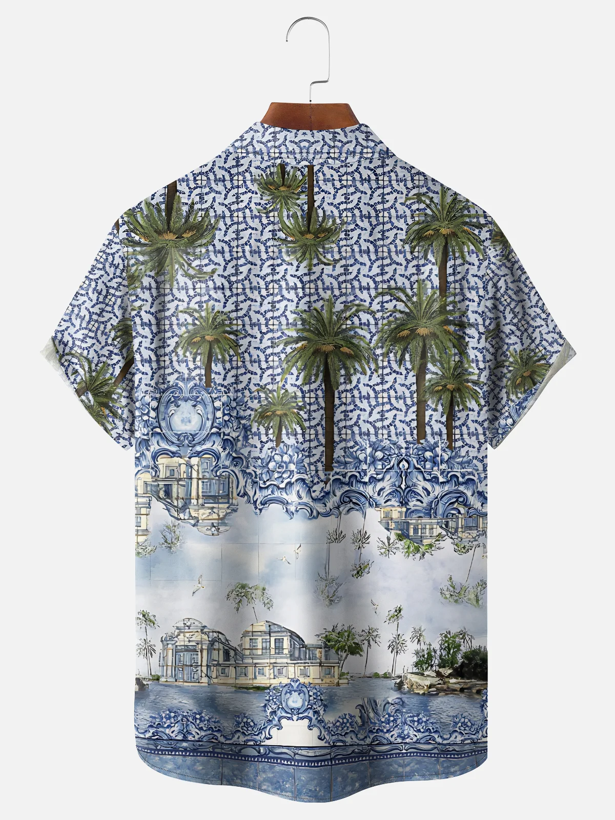 Moisture Wicking Coconut Tree Abstract Geometry Chest Pocket Holiday Shirt