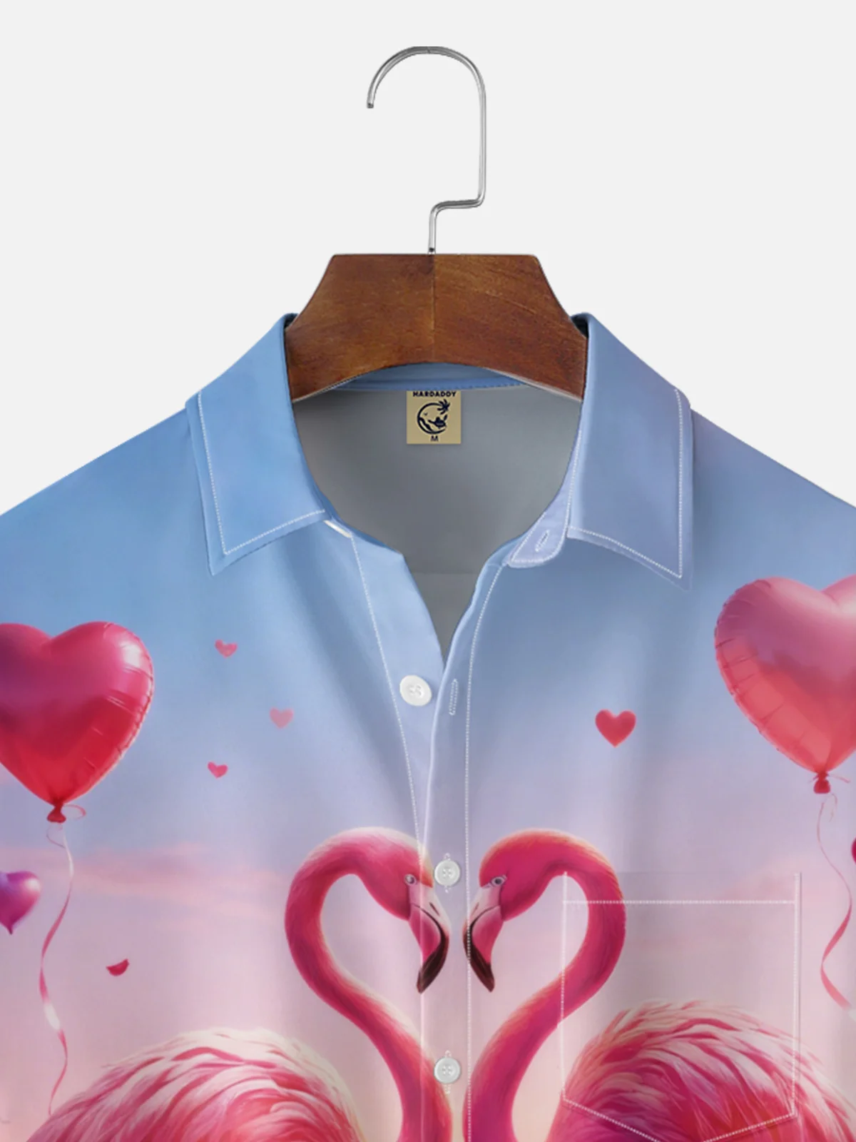 Moisture-wicking Valentine's Day Flamingo Heart Beach Chest Pocket Casual Shirt