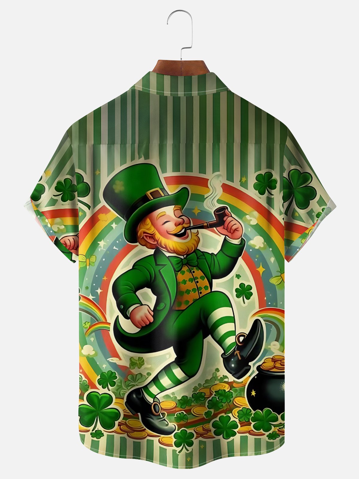 Moisture-wicking St. Patrick's Day Shamrock Dwarf Chest Pocket Hawaiian Shirt