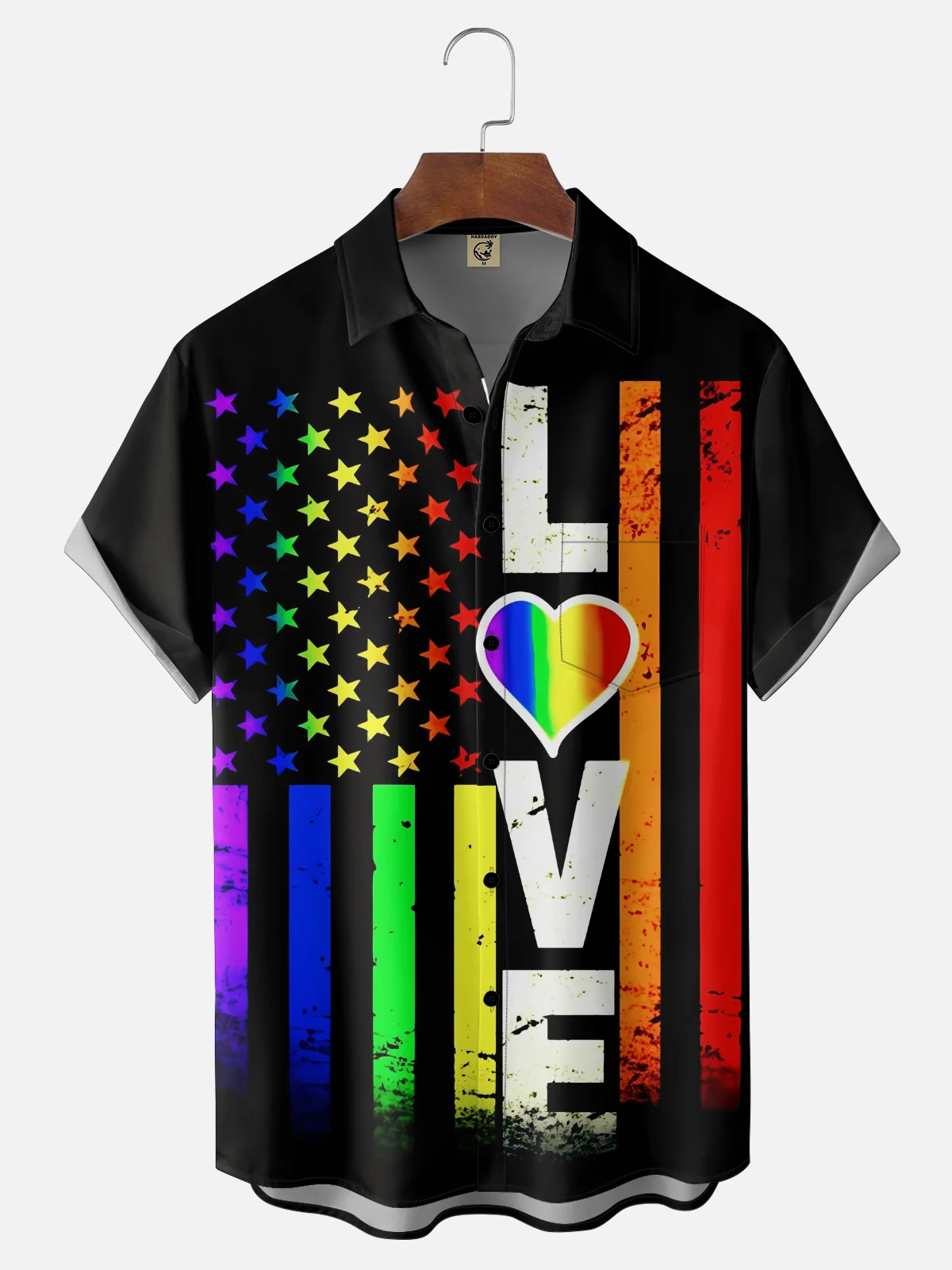 Moisture Wicking Valentine's Day Rainbow American Flag Chest Pocket Holiday Shirt