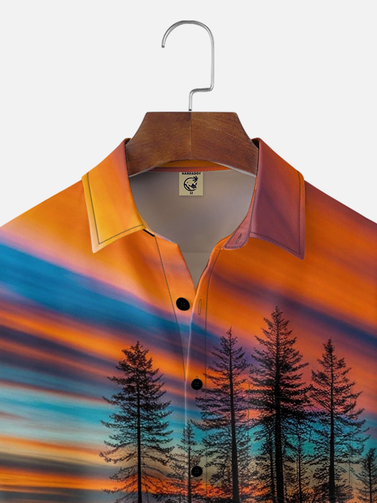 Moisture Wicking Gradient Abstract Fiery Clouds Lakeside Scenery Chest Pocket Holiday Shirt