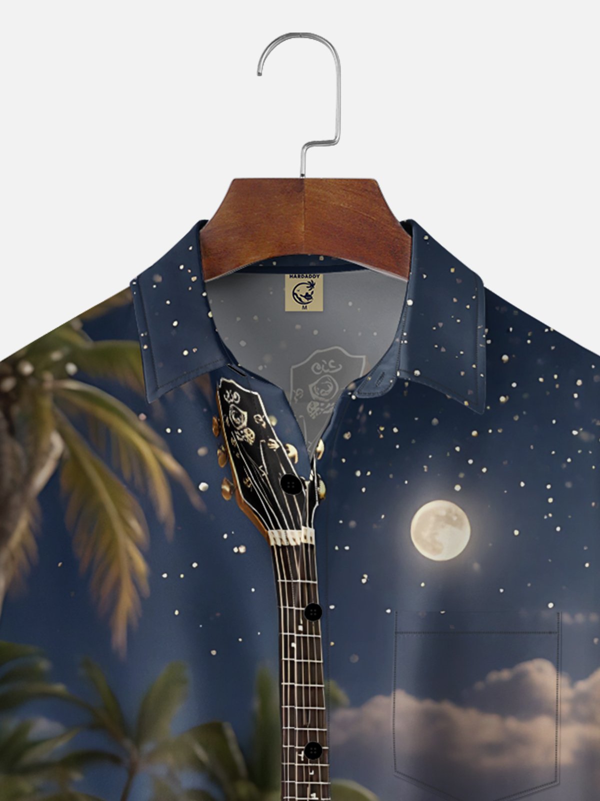 Moisture Wicking Gradient Guitar Floral Chest Pocket Holiday Shirt