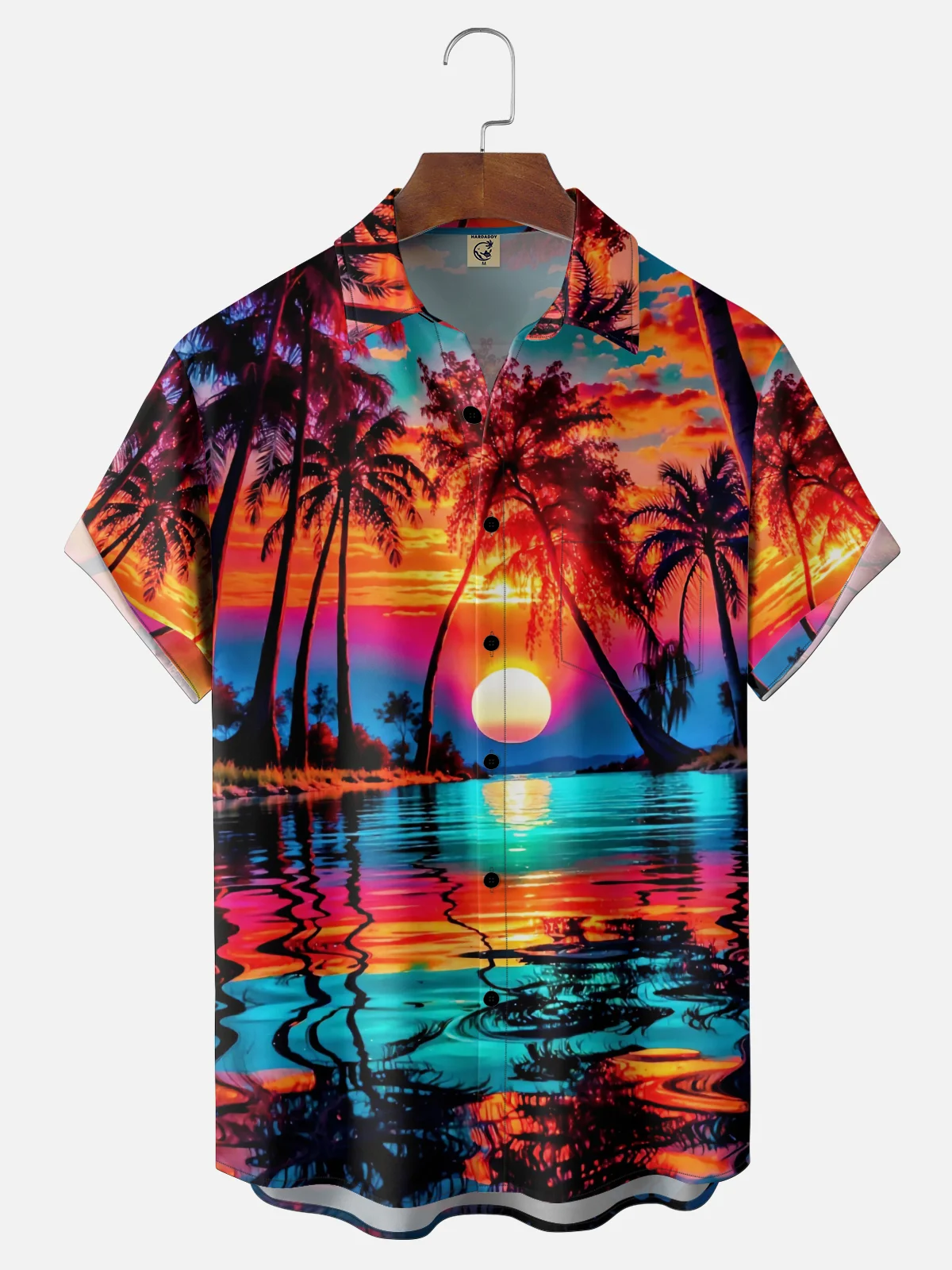 Moisture Wicking Gradient Abstract Sunset Beach Scene Chest Pocket Holiday Shirt