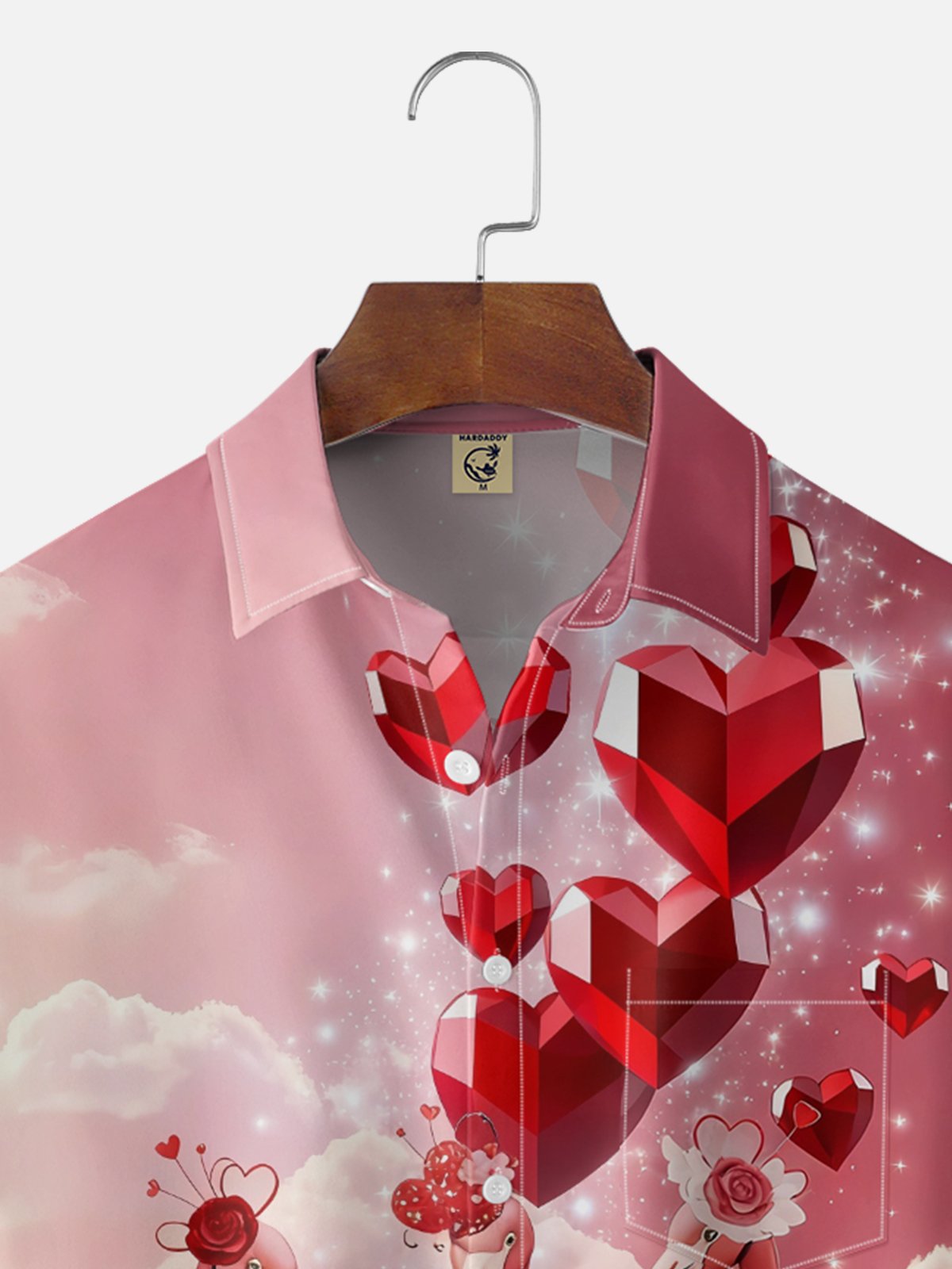 Moisture-wicking Valentine's Day Flamingo Heart Chest Pocket Casual Shirt