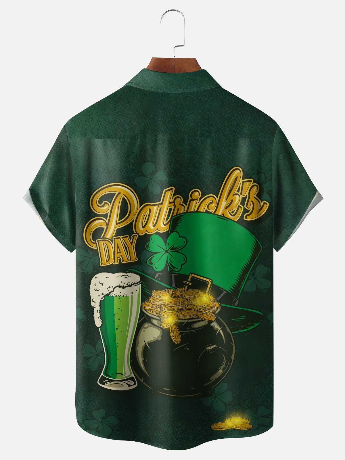 Moisture-wicking St. Patrick's Day Four Leaf Clover Beer Chest Pocket Casual Shirt