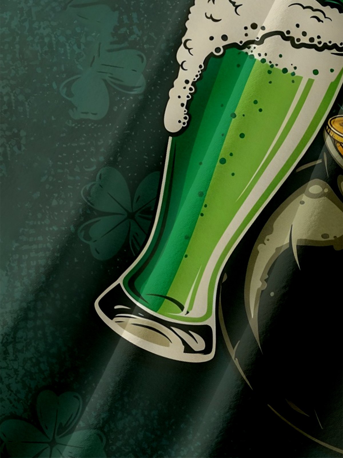 Moisture-wicking St. Patrick's Day Four Leaf Clover Beer Chest Pocket Casual Shirt