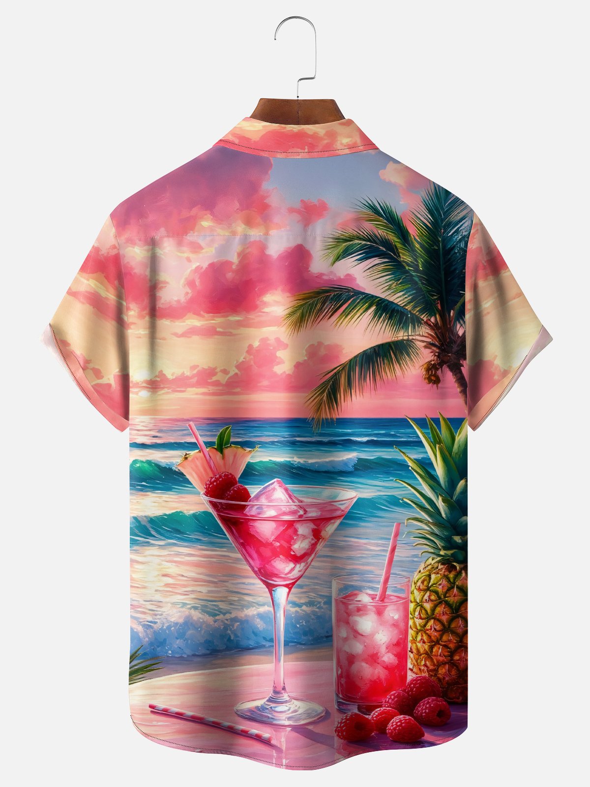 Moisture Wicking Gradient Beach Cocktail Chest Pocket Holiday Shirt