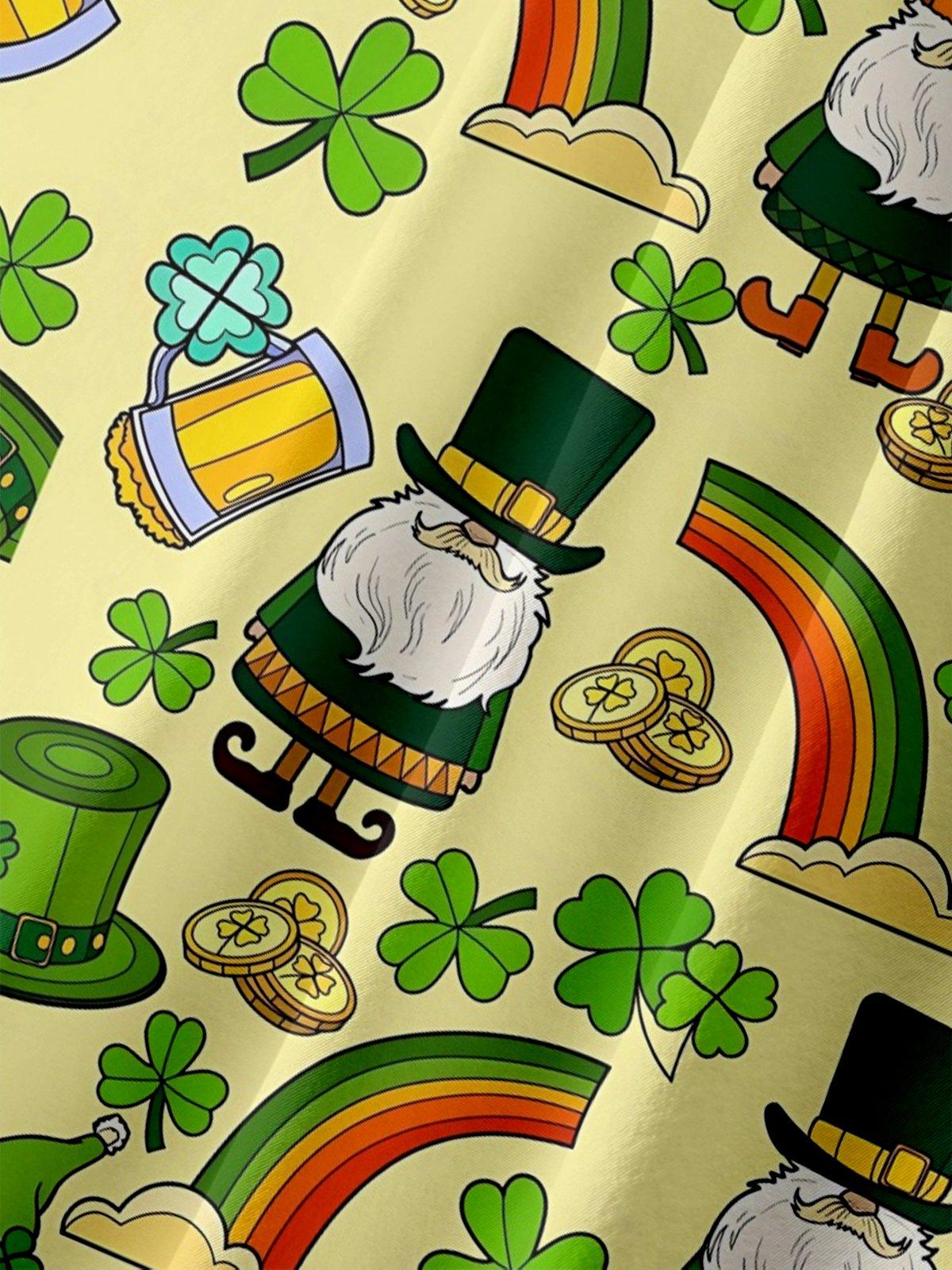 Moisture Wicking St. Patrick's Day Dwarf Four-Leaf Clover Beer Coins Chest Pocket Holiday Shirt