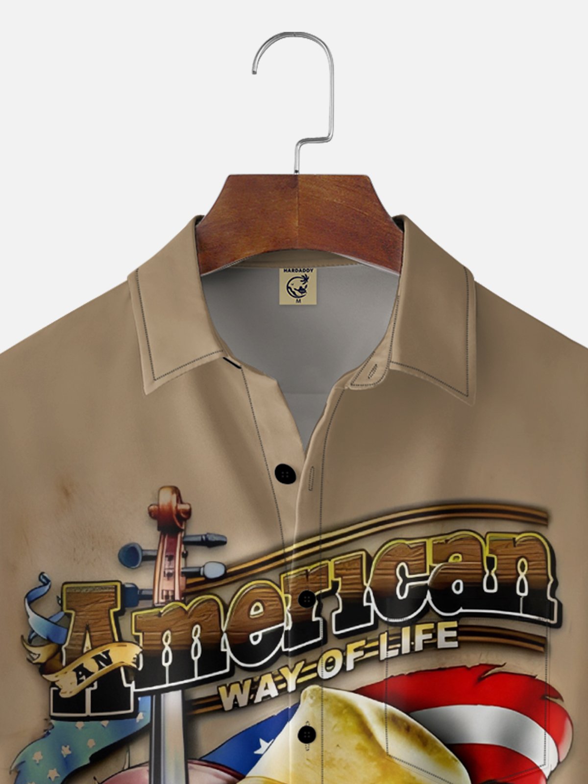 Moisture Wicking American Flag Country Violin Chest Pocket Holiday Shirt