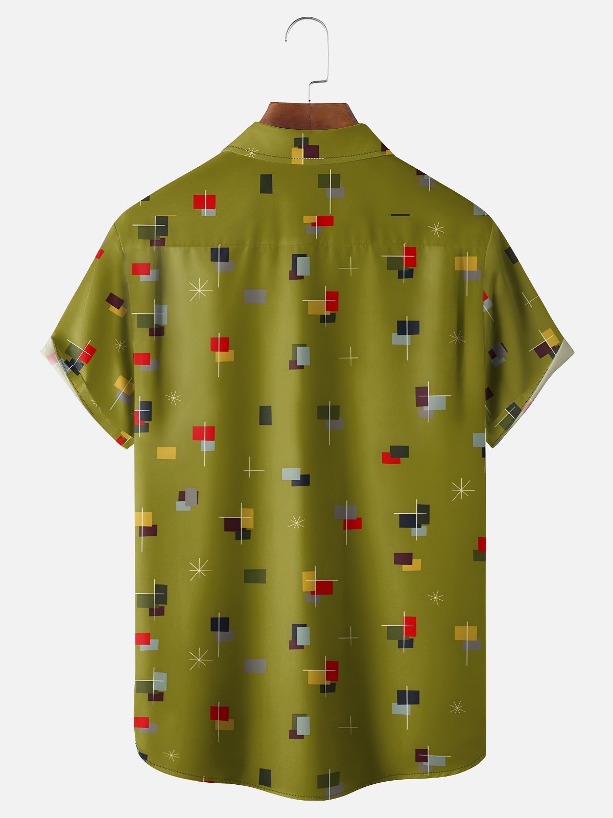 Moisture-wicking Artistic Geometric Grid Pattern Chest Pocket Casual ...