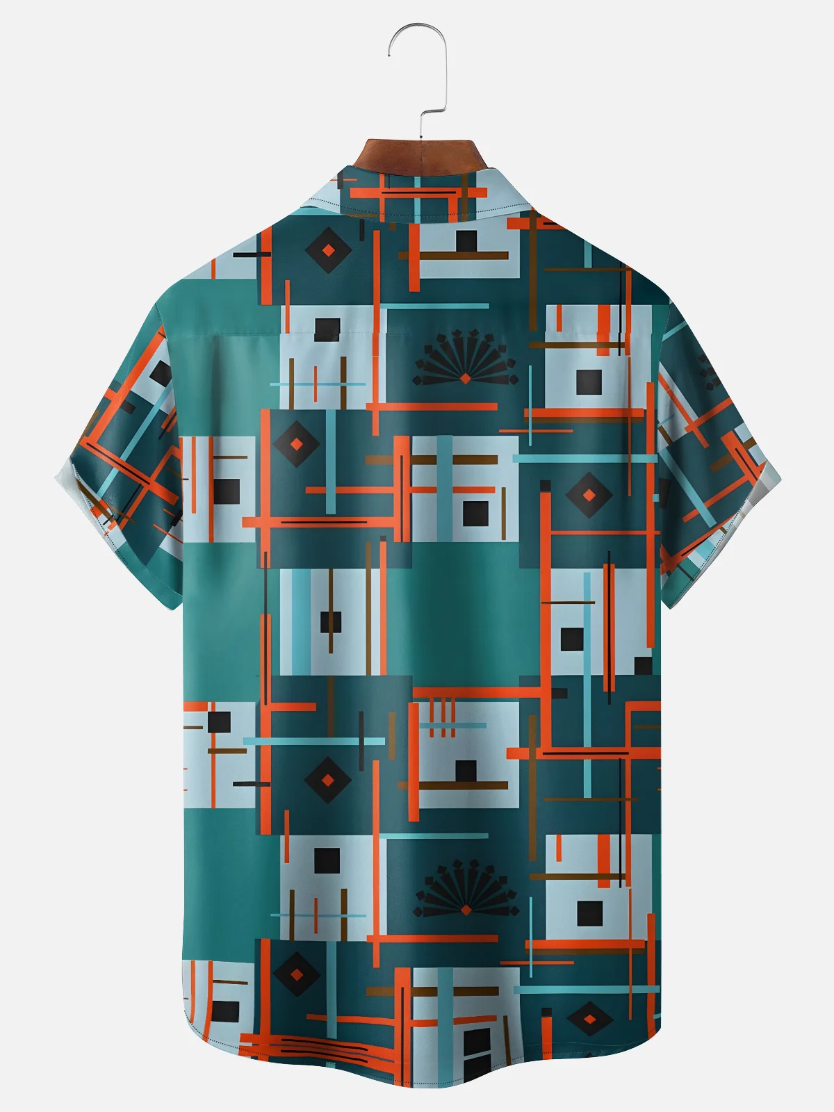 Moisture-wicking Artistic Geometric Grid Pattern Chest Pocket Casual ...