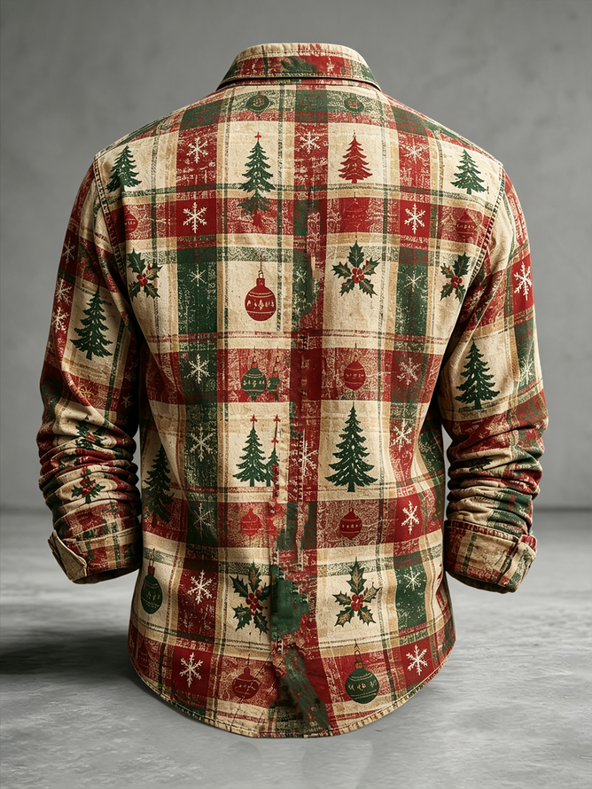 Tsll Tree Tall Size Moisture-Wicking Christmas Tree Plaid Chest Pocket Long ...