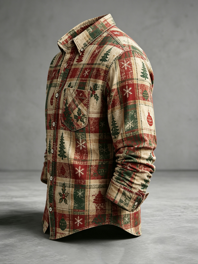 Tsll Tree Tall Size Moisture-Wicking Christmas Tree Plaid Chest Pocket Long ...