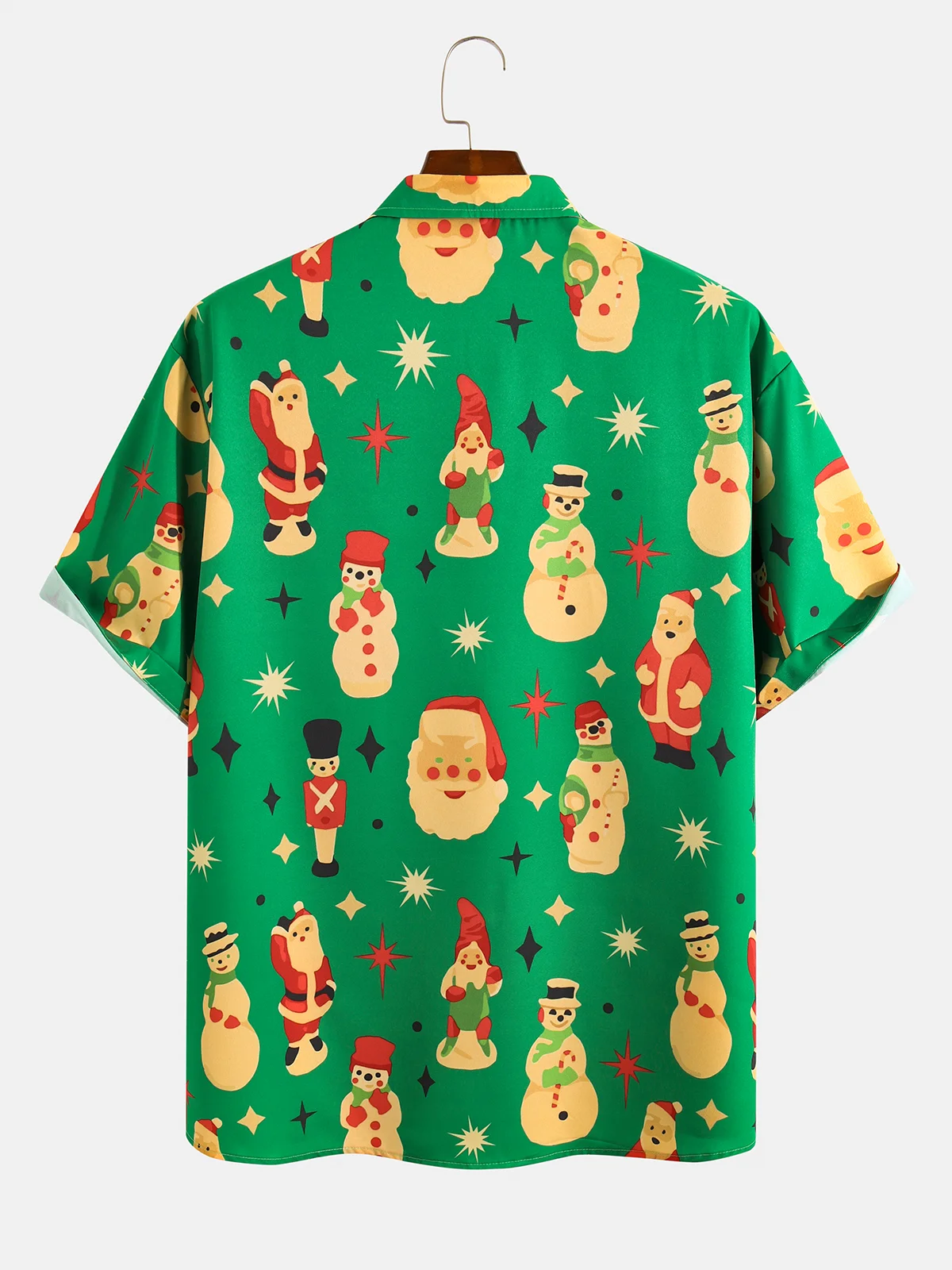 Mens Santa Print Casual Breathable Hawaiian Short Sleeve Shirt