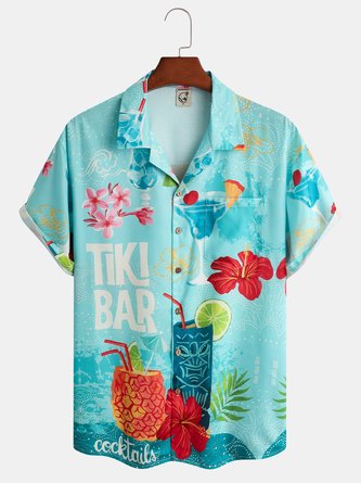 Fruit Drinks Chest Pocket Short Sleeve Resort Shirt