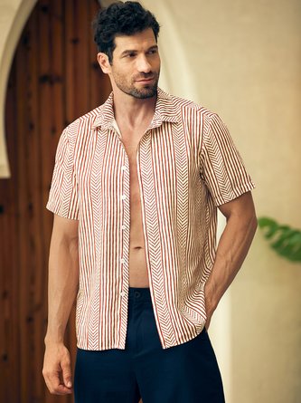 Shirts For Father Retro Striped Chest Pocket Short Sleeve Shirt