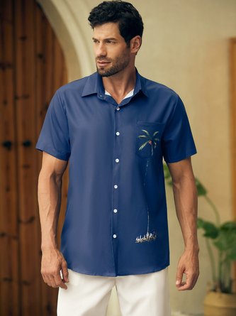 Hawaiian Retro Coconut Tree Men's Casual Short-sleeved Shirt