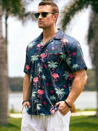 Hardaddy® Cotton Flamingo Chest Pocket Aloha Shirt
