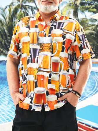 Big Size Beer Chest Pocket Short Sleeve Hawaiian Shirt