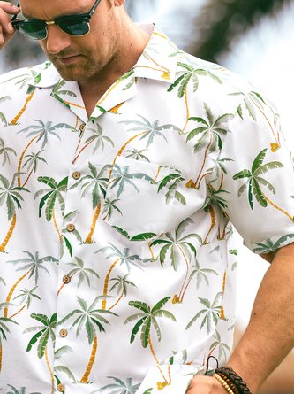 Hardaddy® Cotton Coconut Tree Chest Pocket Short Sleeve Resort Shirt