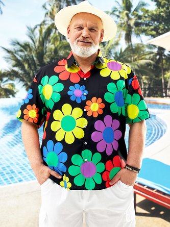 Big Size Floral Chest Pocket Short Sleeve Hawaiian Shirt