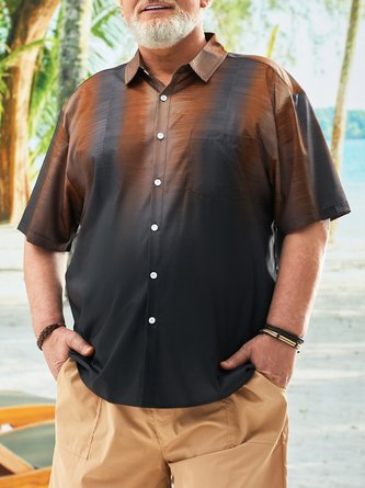 Big Size Gradient Texture Chest Pocket Short Sleeve Casual Shirt