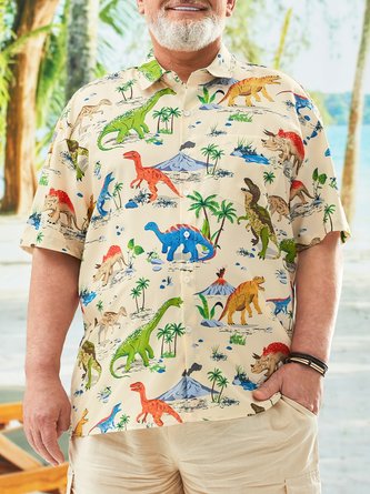 Big Size Dinosaur Chest Pocket Short Sleeve Hawaiian Shirt