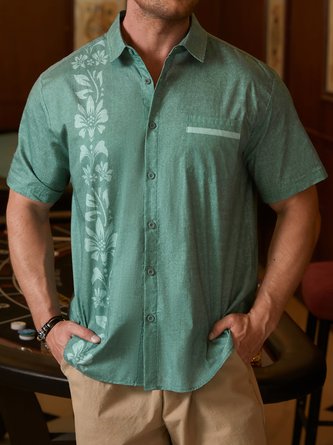 Hardaddy®Cotton Tropical Floral Short Sleeve Guayabera Shirt