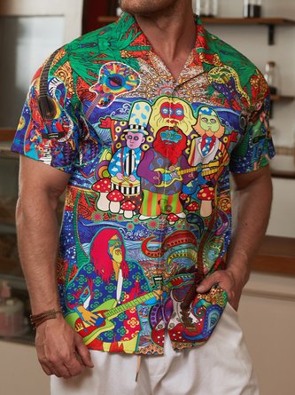 Hawaiian Hippie Retro Music Elements Men's Casual Short-sleeved Shirt