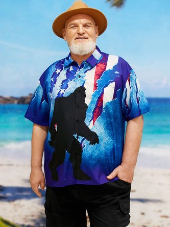 Big Size Flag Chest Pocket Short Sleeve Casual Shirt