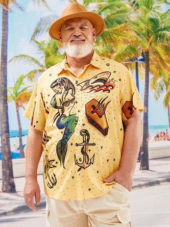 Big Size Mermaid Tattoo Short Sleeve Hawaiian Shirt