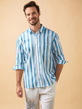 Striped Chest Pocket Long Sleeve Casual Shirt