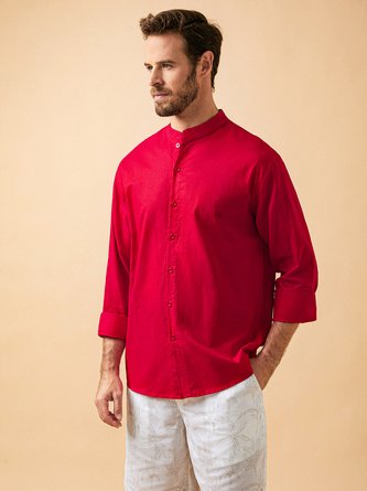 Plain Cotton  Long Sleeve Casual Shirt