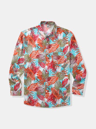 Tropical Floral Chest Pocket Short Sleeve Casual Shirt