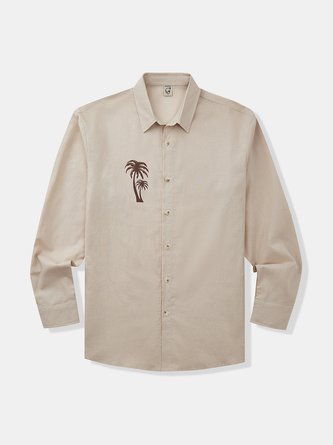 Cotton Coconut Tree Print Long Sleeve Casual Shirt