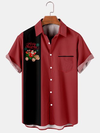 Men's 50s Christmas Vintage Style Santa With Sled print Bowling shirts