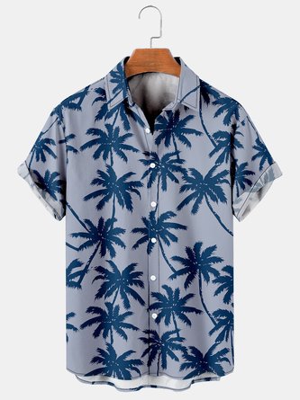 Mens Coconut Tree Print Casual Breathable Hawaiian Short Sleeve Shirt