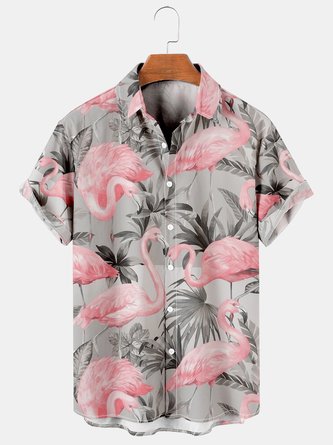 Men's Printed Casual Breathable Flamigo Short Sleeve Hawaiian Shirt