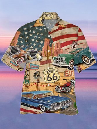 Men Travel Souvenir 66 Highway Grapic Shirts